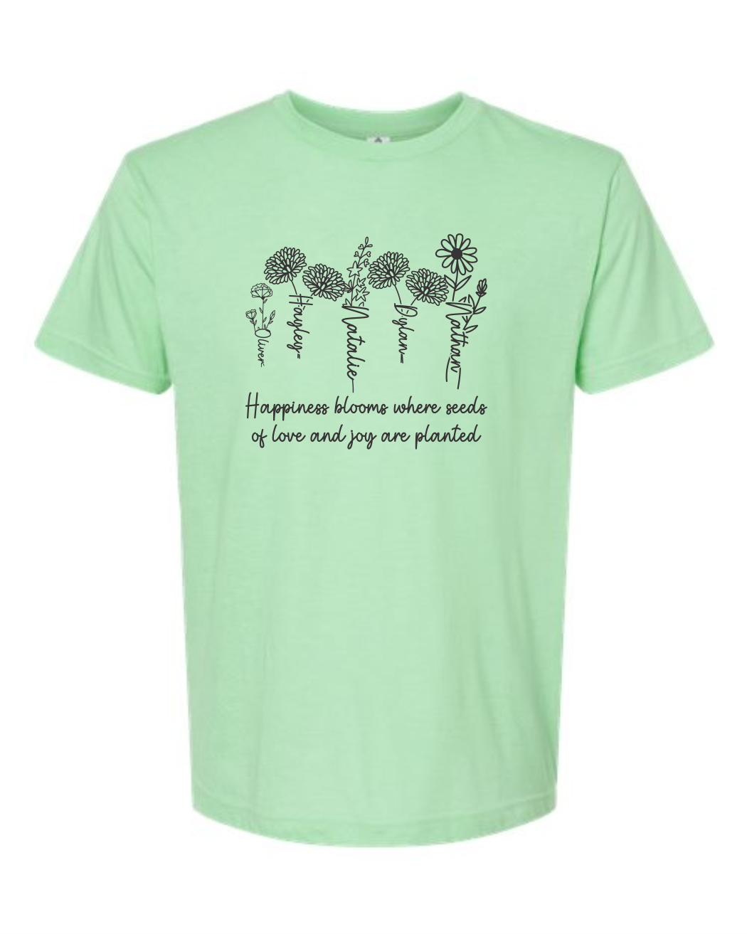 happiness blooms where seeds of love and joy are planted Birth Month + Name Short Sleeve T-shirt – 6Money's Creations