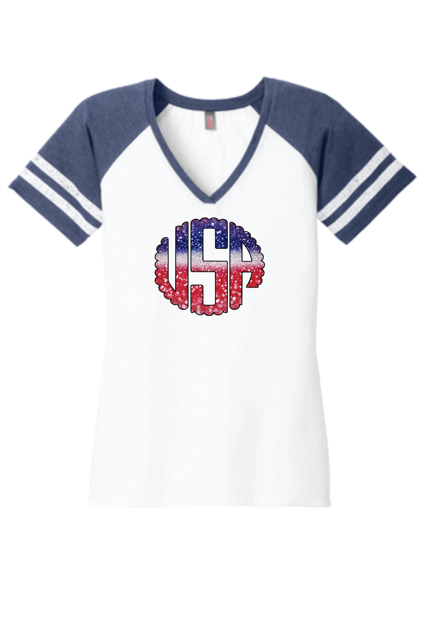 USA Monogram Patriotic Short Sleeve V-Neck T-shirt