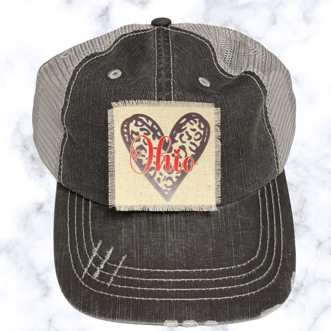State Love Leopard Distressed Patch Hat