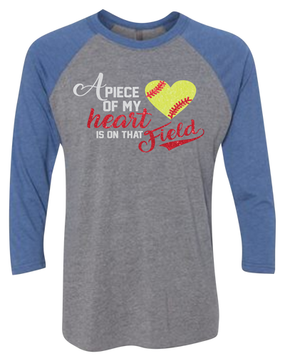A Piece of my Heart is on That Court  Raglan 3/4 Sleeve Graphic Shirt