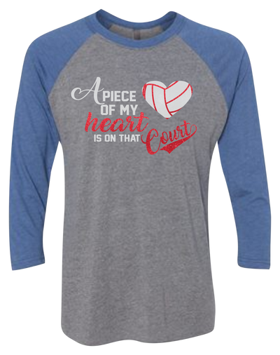 A Piece of my Heart is on That Court  Raglan 3/4 Sleeve Graphic Shirt